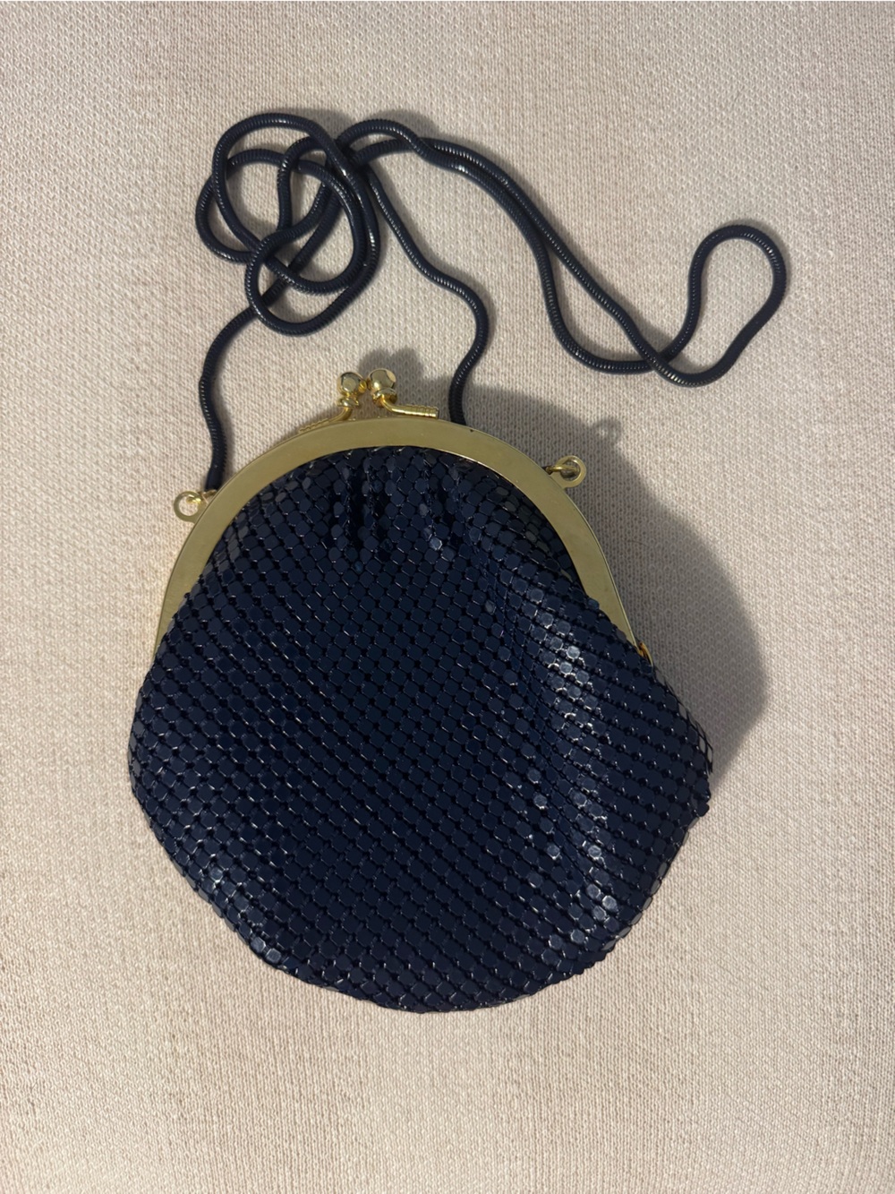 La Regale Navy Sequin Wristlet with Gold Frame
